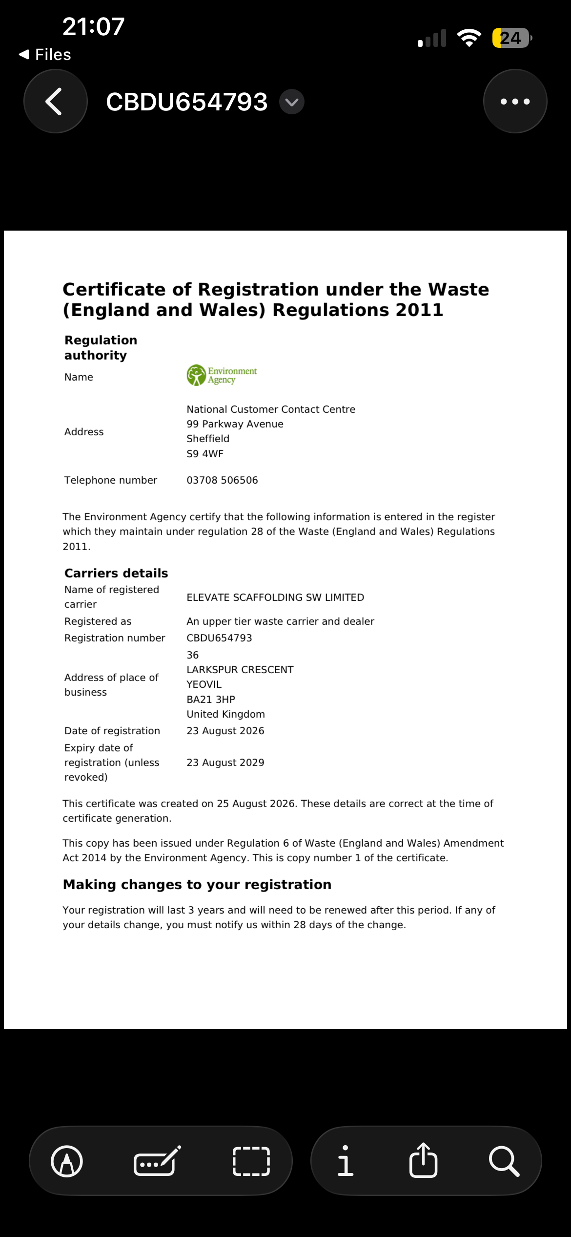 Waste carrier certificate